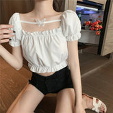 Short Sleeve Butterfly Pattern Sexy Crop Tops